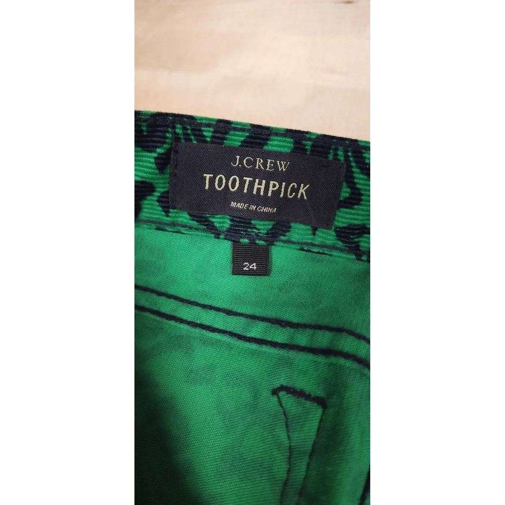 J. Crew‎ Toothpick Corduroy Skinny Jeans Green Shamrock Print Womens Size 24